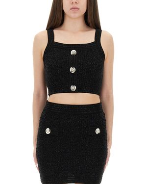 Balmain Button-Embellished Cropped Top - Black