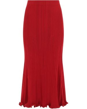 Self-Portrait Viscose Midi Skirt - Red