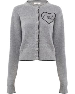 Chloé Fitted Crewneck Knitted Cardigan - Grey