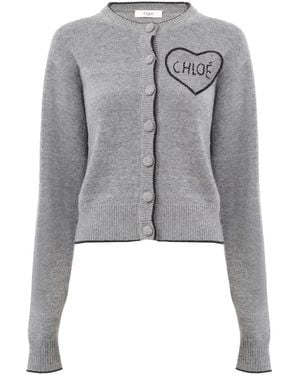 Chloé Fitted Crewneck Knitted Cardigan - Grey