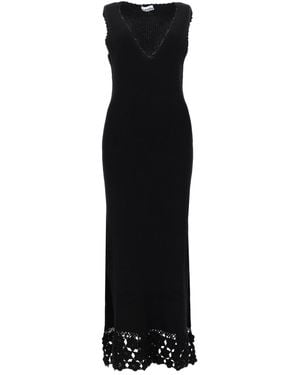 Ganni Abito Lungo Con Bordo - Black