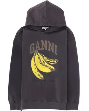 Ganni Graphic Hood Sweatshirt - Grey