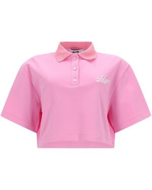 MSGM Polo Crop Con Logo - Pink