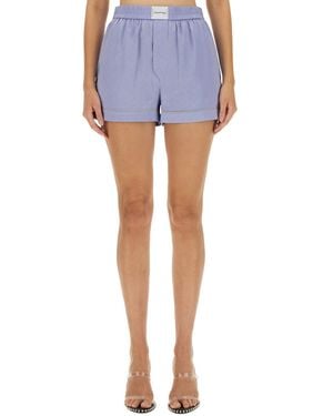 T By Alexander Wang Silk Shorts With Embroidered Logo - Blue