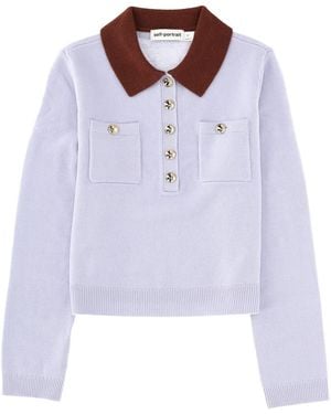 Self-Portrait Jersey With Contrasting Collar - White