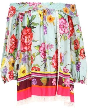 P.A.R.O.S.H. Off-The-Shoulder Floral Print Blouse With Voluminous Sleeves - Red