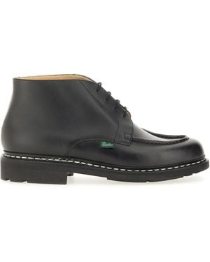 Paraboot Polished Leather Lace-Up Boot With Rounded Toe - Black