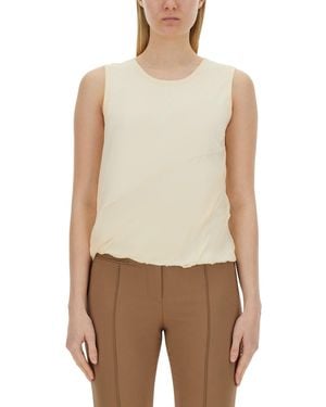 Helmut Lang Relaxed Fit Cotton Tank Top With Frayed Hem - Natural