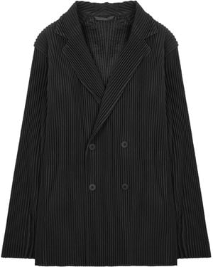 Homme Plissé Issey Miyake Pleated Double-Breasted Jacket - Black