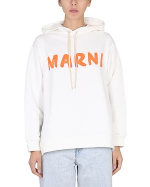 Marni FELPA LOGATA CON CAPPUCCIO - Bianco