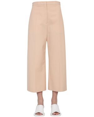 Jil Sander PANTALONE CROPPED IN COTONE CON GAMBA LARGA - Bianco