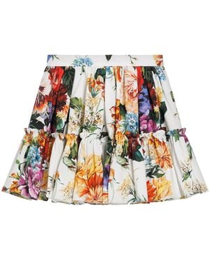 Dolce & Gabbana Pleated Floral-Print Cotton-Poplin Midi Skirt - White