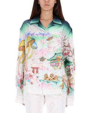 CASABLANCA Japanese Landscape Print Silk Shirt With Classic Collar And Buttoned Cuffs - Multicolour