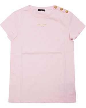 Balmain T Shirt With Logo - Pink