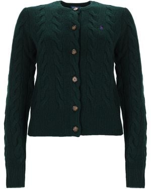 Polo Ralph Lauren Cardigan A Trecce Con Logo - Black