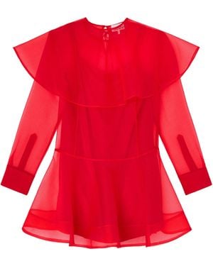 Ganni Net Sustain Velvet-Trimmed Ruffled Organic Cotton-Poplin Mini Dress - Red