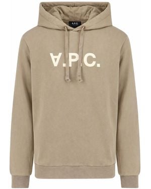 A.P.C. Khaki Logo Hood Sweatshirt - Natural