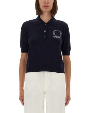 Moschino Short-Sleeve Wool Polo Shirt - Blue