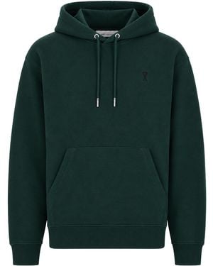Ami Paris Felpa Con Logo E Cappuccio - Green