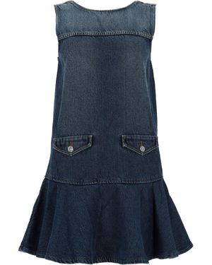 Ganni Solid Round Neck Mini Dress - Blue