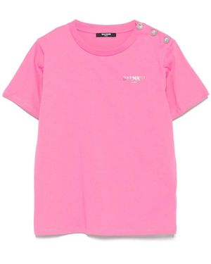 Balmain Stylish T-Shirt With Decorative Buttons - Pink