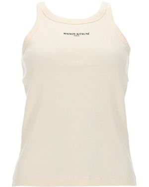 Maison Kitsuné Tank Top Con Logo - Natural