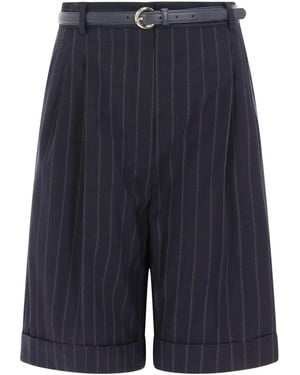 Max Mara Wool Bermuda Shorts With Belt - Blue