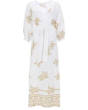 120% Lino Abito Midi Con Stampa - White