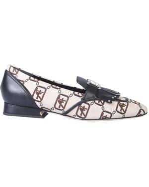 Alberta Ferretti Logo-Patterned Moccasins With Fringed Strap - White