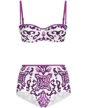 Dolce & Gabbana Majolica Print Bikini Swimsuit - Purple