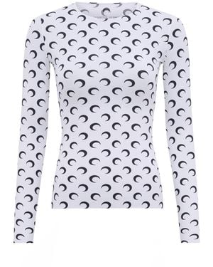 Marine Serre Moon Logo Fitted Long-Sleeve Top - White