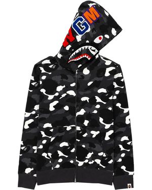 A Bathing Ape Felpa "Shark" Con Zip E Cappuccio - Black