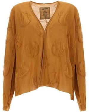 Uma Wang Textured V Neck Cardigan - Brown