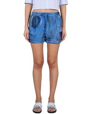 Marni Relaxed-Fit Silk Shorts With Artistic Print - Blue