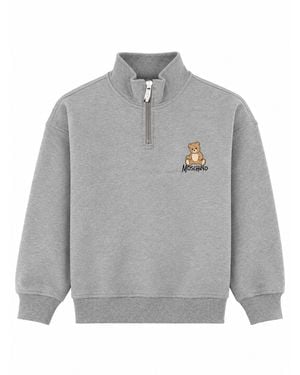 Moschino Felpa Con Chiusura A Mezza Zip E Dettaglio Teddy Bear - Grey