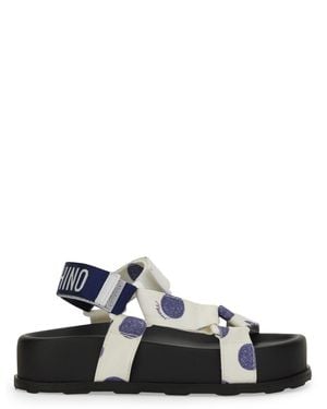 Moschino Polka Dot Wide Strap Sandals - White