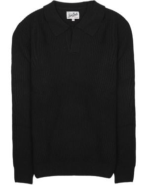 MC2 Saint Barth Ribbed Knit Wool Polo Shirt - Black