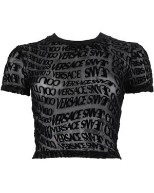 Versace Jeans Couture T-Shirt Cropped Con Stampa Logo - Black