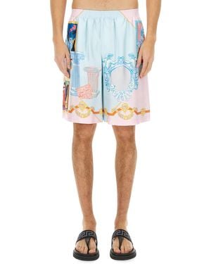 Versace Silk Shorts With Refined Silhouette - Blue