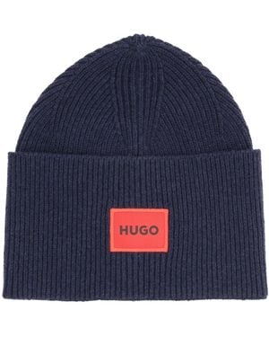 HUGO Cappello Beanie Con Logo - Blue