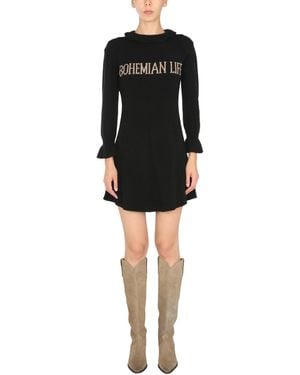 Alberta Ferretti High-Neck Mini Dress With Ruffled Details - Black