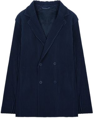 Homme Plissé Issey Miyake Double-Breasted Pleated Tailored Jacket - Blue