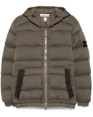 Stone Island Quilted Down Jacket With Adjustable Hood And Signature Patch - Green