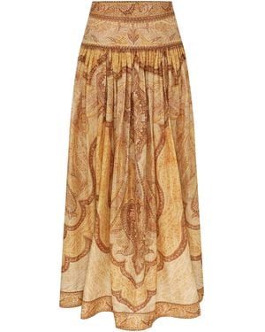 Zimmermann Wanderlust Gathered Printed Cotton-Blend Maxi Skirt - Natural