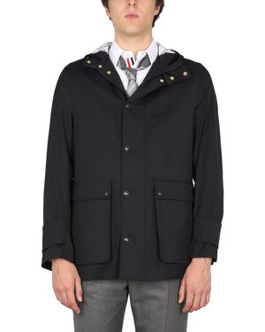 Thom Browne High Neck Hooded Zip Parka Jacket - Black
