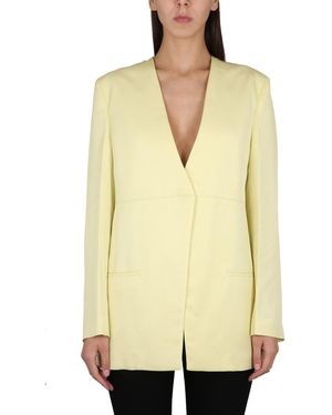 Jil Sander V-Neck Jacket With Back Slit For - Natural