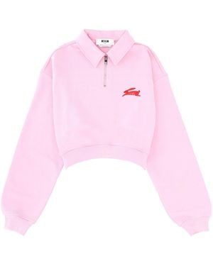 MSGM Logo Shirt Collar Sweatshirt - Pink