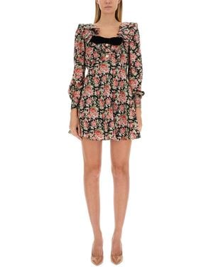 Alessandra Rich Flower Print Mini Dress - Natural