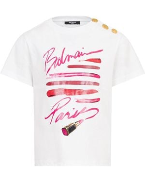 Balmain "Lipstick" Logo T Shirt - White