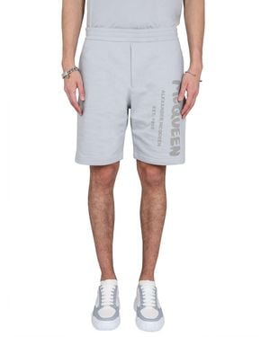 McQueen Logo Print Bermuda Shorts - Grey